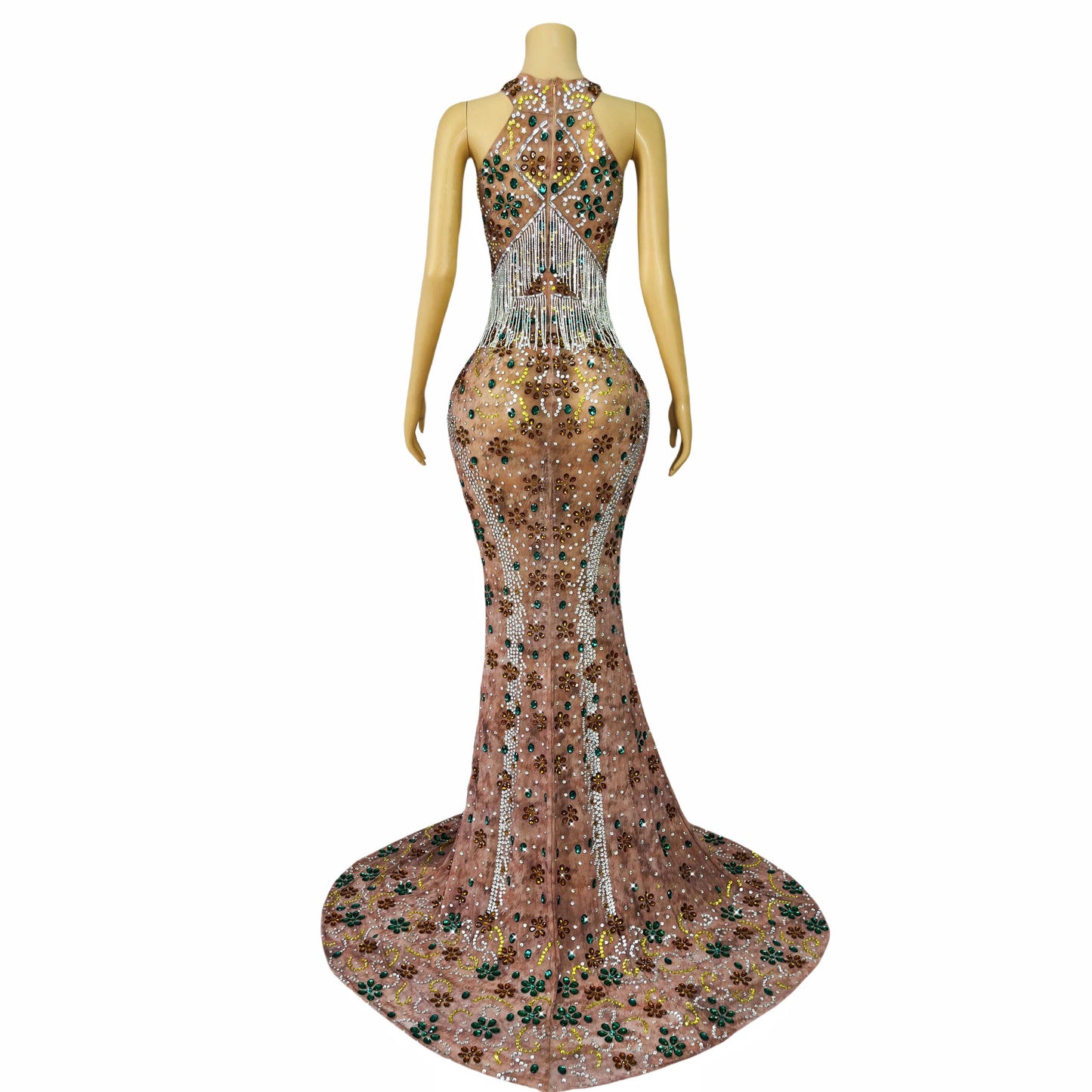 Regal Radiance Fringe Gown